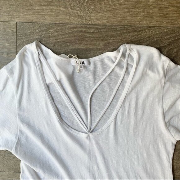 LNA Double Strap Tee T-Shirt Top White Short Sleeve V-neck Cotton Size XS - Picture 3 of 9